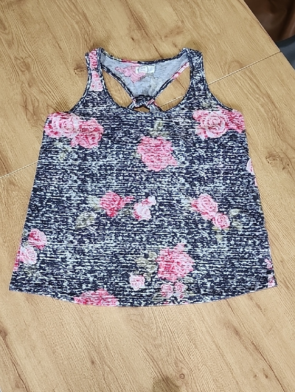 Floral Racerback Tank Top - Grey Background with Pink Roses